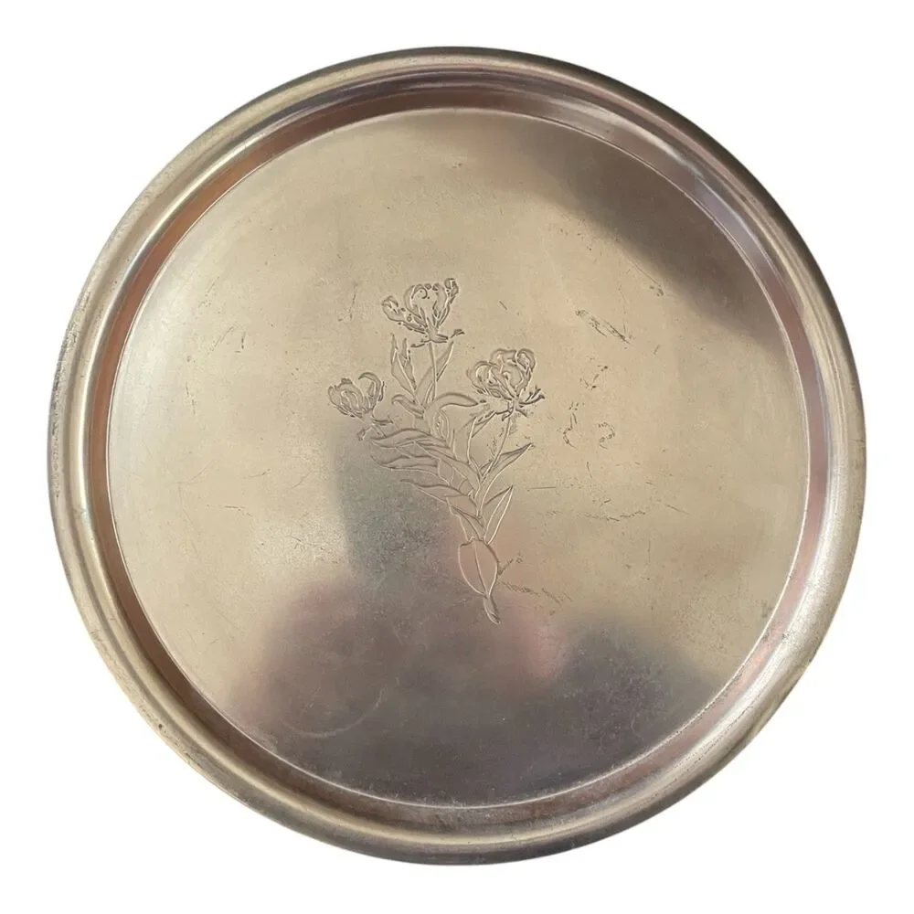 Vintage MCM Etched Floral Copper Serving Tray 11